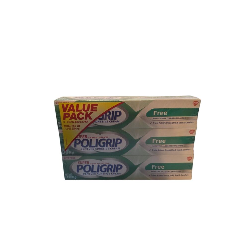 3 Pack Poligrip Super Denture Adhesive Cream, Unflavored, 2.4 oz